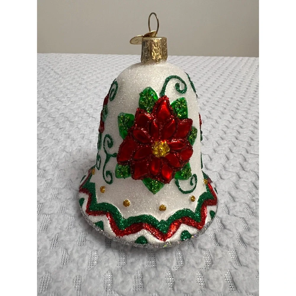 Old World Christmas Hand Blown Glass Bell Ornament Poinsettia‎ OWC Cottagecore